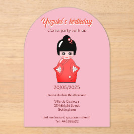 Invitaciones Acrílicas fiesta de cumpleaños de muñecas japoneses
