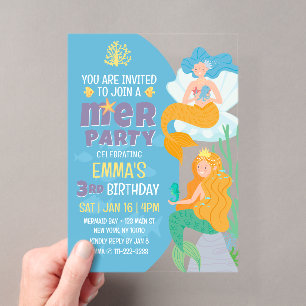 Invitaciones Acrílicas Fiesta de cumpleaños de niña con temática de siren
