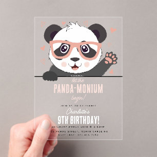 Invitaciones Acrílicas Fiesta de Cumpleaños de Niña Panda Lindo Kawaii