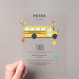 Invitaciones Acrílicas Fiesta de Cumpleaños de Niños en Autobús Escolar A