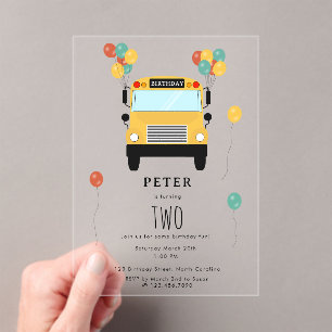 Invitaciones Acrílicas Fiesta de cumpleaños de niños en autobuses escolar