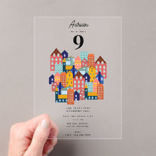 Invitaciones Acrílicas Fiesta de Cumpleaños de Niños en el Barrio