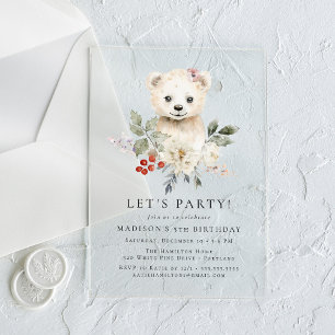 Invitaciones Acrílicas Fiesta de cumpleaños de oso polar en acuarela