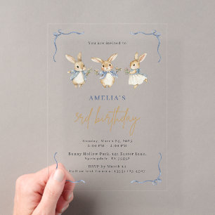 Invitaciones Acrílicas Fiesta de Cumpleaños de Pascua de Conejo de Acuare
