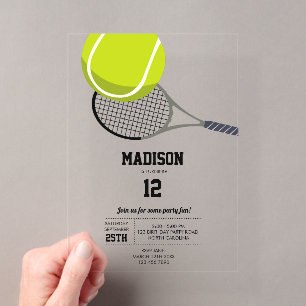 Invitaciones Acrílicas Fiesta de Cumpleaños de Pelota y Raqueta de Tenis