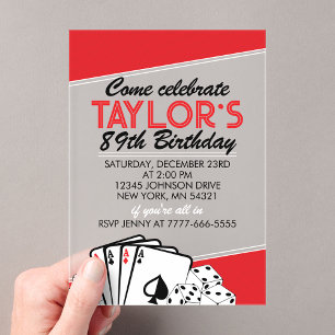 Invitaciones Acrílicas Fiesta de Cumpleaños de Poker de Casino para Adult