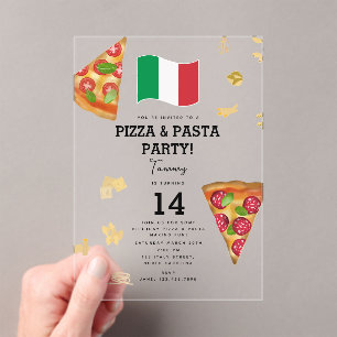 Invitaciones Acrílicas Fiesta de Cumpleaños de Preparación de Pizza y Pas