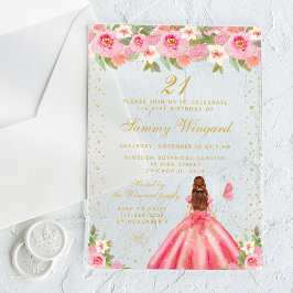 Invitaciones Acrílicas Fiesta de cumpleaños de Princesa de Cabello Marrón