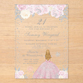 Invitaciones Acrílicas Fiesta de cumpleaños de Princesa de Cabello Rosada