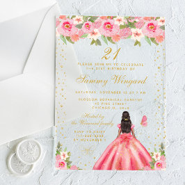 Invitaciones Acrílicas Fiesta de cumpleaños de Princesa Princesa Floral O