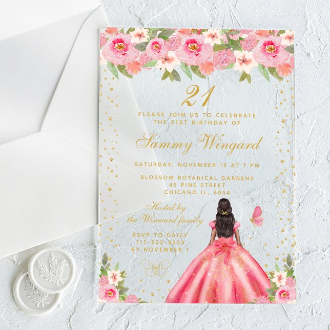 Invitaciones Acrílicas Fiesta de cumpleaños de Princesa Princesa Floral O (Subido por el creador)