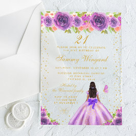 Invitaciones Acrílicas Fiesta de cumpleaños de Princesa Princesa Morada F