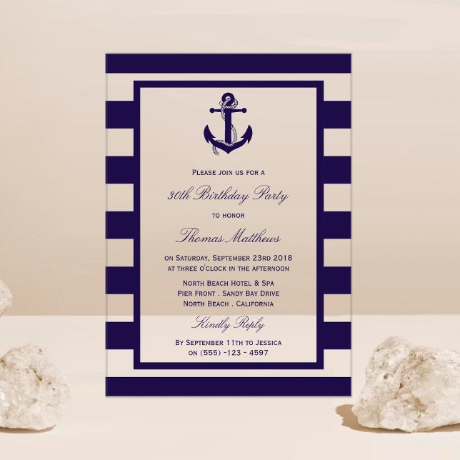 Invitaciones Acrílicas Fiesta de Cumpleaños de Raya de la Marina de Ancla (Subido por el creador)
