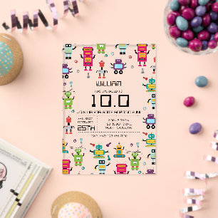 Invitaciones Acrílicas Fiesta de Cumpleaños de Robots Infantiles Colorido