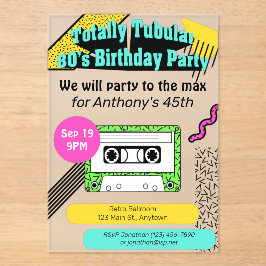 Invitaciones Acrílicas Fiesta de cumpleaños de Tubular 80