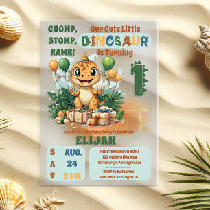 Invitaciones Acrílicas Fiesta de cumpleaños del adorable niño dinosaurio 