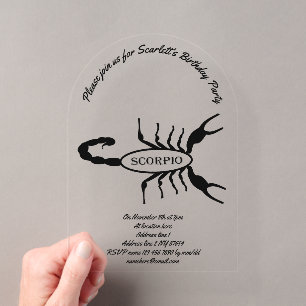 Invitaciones Acrílicas Fiesta de cumpleaños del signo zodiacal Escorpio E