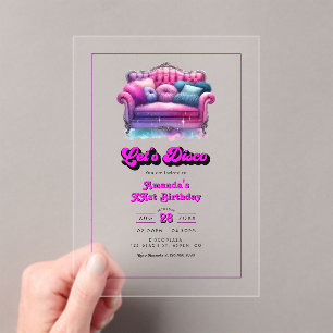 Invitaciones Acrílicas Fiesta de Cumpleaños Disco