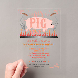 Invitaciones Acrílicas Fiesta de cumpleaños divertida de cerdo de verano