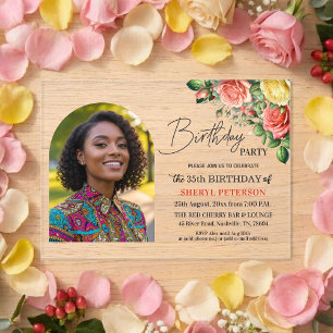 Invitaciones Acrílicas Fiesta de cumpleaños elegante floral con foto 35