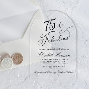 Invitaciones Acrílicas Fiesta de cumpleaños elegante número 75