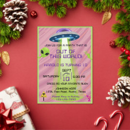Invitaciones Acrílicas Fiesta de cumpleaños espacial Alien fuera de este 
