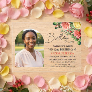 Invitaciones Acrílicas Fiesta de cumpleaños floral elegante con foto 42