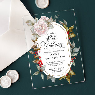 Invitaciones Acrílicas Fiesta de cumpleaños floral femenino en diciembre