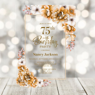 Invitaciones Acrílicas Fiesta de cumpleaños floral naranja moderna 75