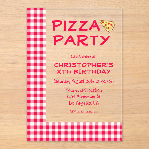Invitaciones Acrílicas Fiesta de Cumpleaños Infantil de Pizza