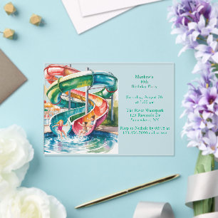 Invitaciones Acrílicas Fiesta de cumpleaños infantil de tobogán acuático