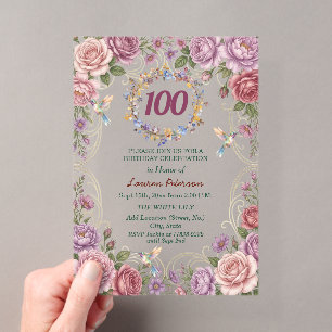 Invitaciones Acrílicas Fiesta de cumpleaños número 100 del Colibrí Floral