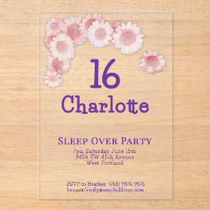 Invitaciones Acrílicas Fiesta de cumpleaños número 16 Simple Moderno Rosa