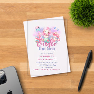 Invitaciones Acrílicas Fiesta de cumpleaños número 1 Sirena de ONEder e