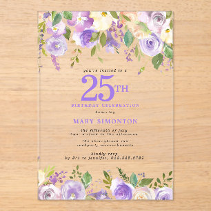Invitaciones Acrílicas Fiesta de cumpleaños número 25 CLEAR ACRÍLICO Flor