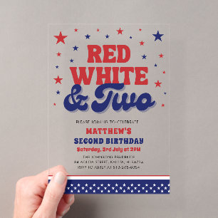 Invitaciones Acrílicas Fiesta de cumpleaños número 2 de Rojo, Blanco y Do