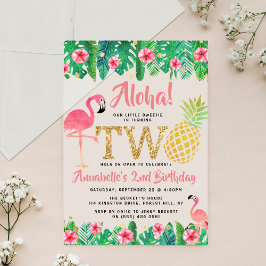 Invitaciones Acrílicas Fiesta de cumpleaños número 2 de verano tropical d