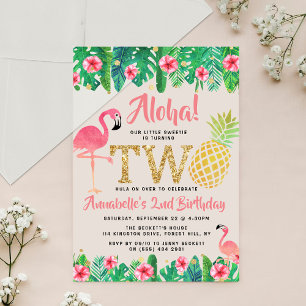 Invitaciones Acrílicas Fiesta de cumpleaños número 2 de verano tropical d