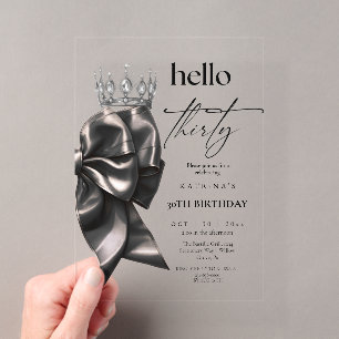 Invitaciones Acrílicas Fiesta de cumpleaños número 30 con lazo negro