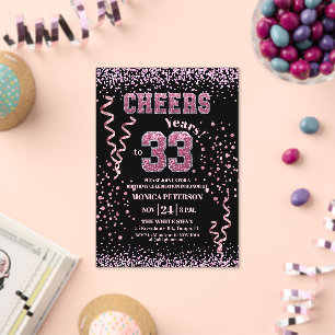 Invitaciones Acrílicas Fiesta de cumpleaños número 33 con piedras de estr