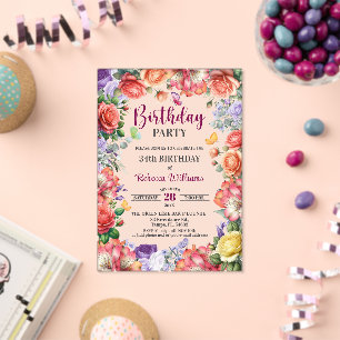 Invitaciones Acrílicas Fiesta de cumpleaños número 34 elegante y floral c
