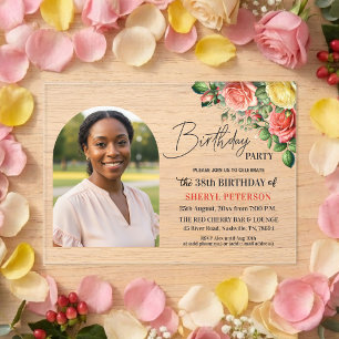 Invitaciones Acrílicas Fiesta de cumpleaños número 38 con flores elegante