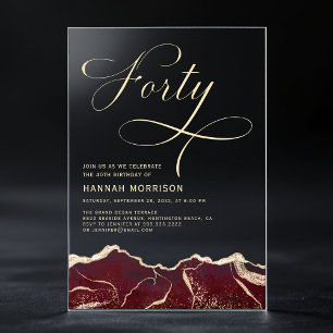 Invitaciones Acrílicas Fiesta de cumpleaños número 40 de Ágata Burgundy G