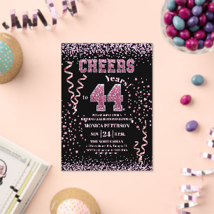 Invitaciones Acrílicas Fiesta de cumpleaños número 44 con piedras de estr
