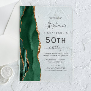 Invitaciones Acrílicas Fiesta de cumpleaños número 50 de Ágata Dorada Ver