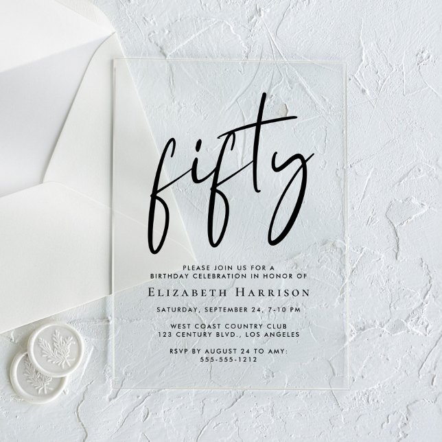 Invitaciones Acrílicas Fiesta de cumpleaños número 50 de Chic Script (Subido por el creador)