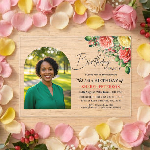 Invitaciones Acrílicas Fiesta de cumpleaños número 54 con flores elegante