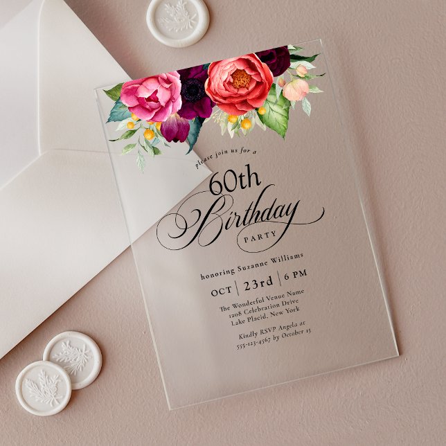 Invitaciones Acrílicas Fiesta de cumpleaños número 60 de Boho Rustic Wate (Subido por el creador)