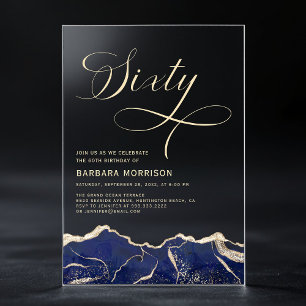 Invitaciones Acrílicas Fiesta de cumpleaños número 60 Navy Blue Gold Agat