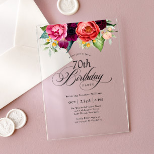 Invitaciones Acrílicas Fiesta de cumpleaños número 70 Boho Rústico Floral